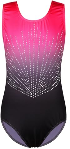 ZNYUNE Gymnastikanzug für Mädchen, ärmellos, langärmelig, Farbverlauf, Tanz, Gymnastik, Turnanzug, 3–14 Jahre, 322 BlackRose, 14 A