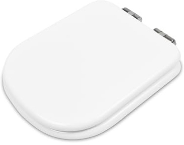 Addis Soft Close Square D shape Toilet Seat, with adjustable quick release hinges and simple universal fixings, Square D shape, Plain white smooth hygienic easy clean finish