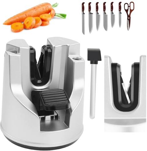 Knife Sharpener（Starke Saugnäpfe an der Unterseite）Messerschärfer, Automatic Adjustable Protractor Sharpener,Scissor Sharpener Whetstone for Straight, Serrated Knives, Kitchen Knives