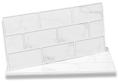 Fantasnight Adesivi per Piastrelle Bianchi in Vinile Pellicola e Incolla per Cucina/Bagno 30x15cm 24Pz Mattoncini Autoadesivi Impermeabili per Alzata da Cucina/Bagno Adesivi per Parete per Soggiorno