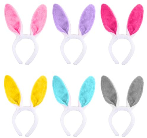 SYEYCW 6 Piezas Diadema de Orejas de Conejo, Diadema de Conejito de Pascua, Diadema Orejas Conejo Accesorios Disfraz para Adolescentes y Adultos, para Fiestas de Pascua, Suministros de Cosplay