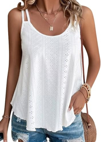 BEINF Débardeurs D'été pour Femmes Débardeurs Broderie à œillets Loose Casual Basique Tops Chemisiers Camis avec Bretelles Spaghettis Blanc XXL