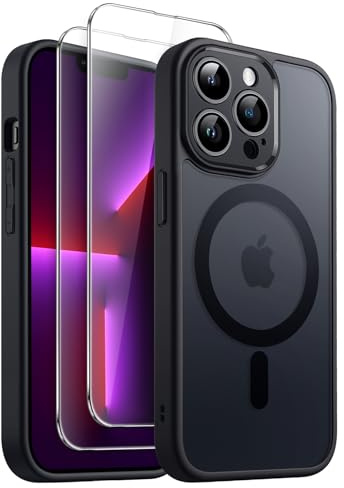 JETech 3 in 1 Magnetic Matte Case for iPhone 13 Pro, Black | Compatible with MagSafe, 2 Tempered Glass Screen Protectors, Translucent Matte Back, Shockproof Phone Cover