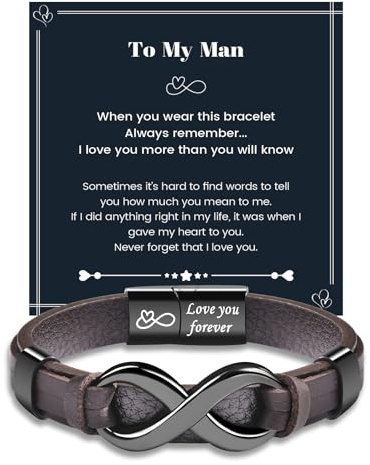 MANVEN Mens Bracelets Gifts for Him Husband Boyfriend Valentines Day Anniversary Mens Birthday Christmas Leather Bracelet I Love You Brown