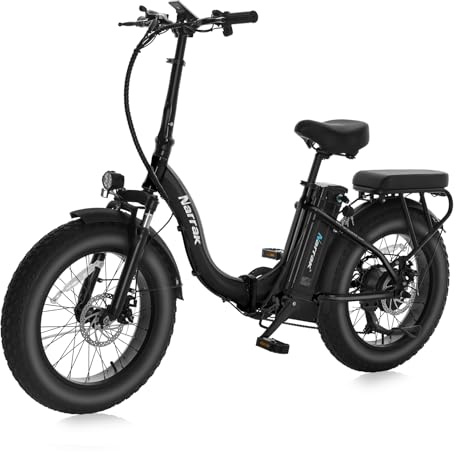 NARRAK Fat Tire Folding Electric Bike, 48V & 624Wh Lithium Removable Battery, Peak 1100W Brushless Motor, Max Speed 20Mph, M5 Large LCD Display, Suspension, Step-Over/Thru Frame (Step-Thru Black)