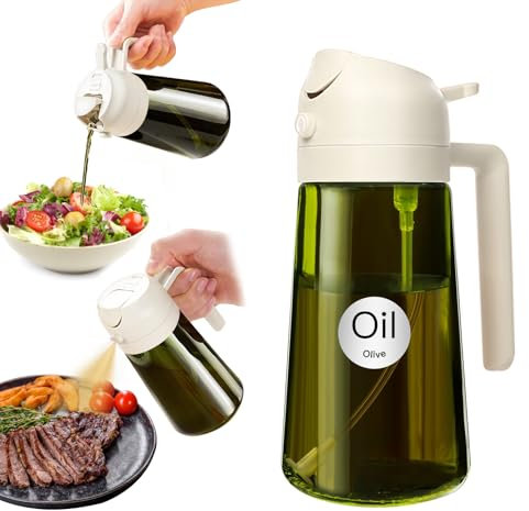 YARRAMATE Dispensador de Aceite de Oliva Juego con Scuro Protezione Dalla Luce, 470ml 2 en 1 Spray de Cocina, Verde Pulverizador de Aceite de Calidad Alimentaria (Blanco)