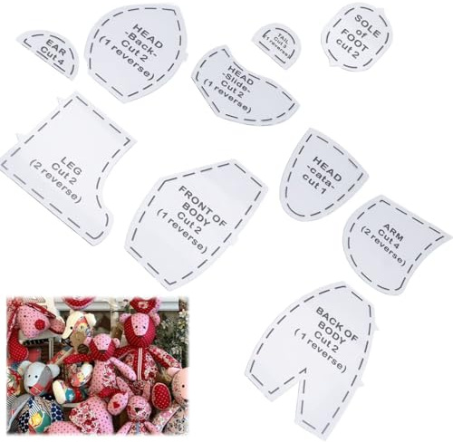 Tissting Juego de plantillas de costura para osos de memoria, 10 patrones de osos reutilizables en acrílico de 15 pulgadas para acolchar y hacer muñecas para principiantes y expertos