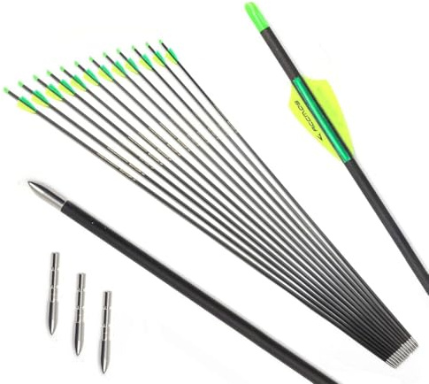 PHILOCS 12 pcs Hunting Carbon Arrows ID 4.2 mm Spine 300 400 500 600 700 800 900 1000 Practice Arrow for Archery Recurve Bows Compound Bow (29inch,Spine 700)