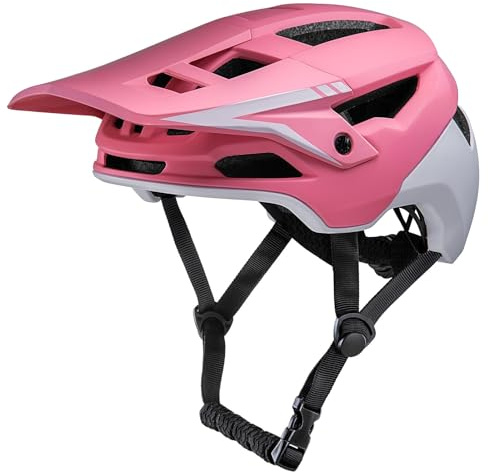 Casco de bicicleta de montaña con visera desmontable cascos MTB para hombres mujeres adultos jóvenes (rosa, M(54-58CM))