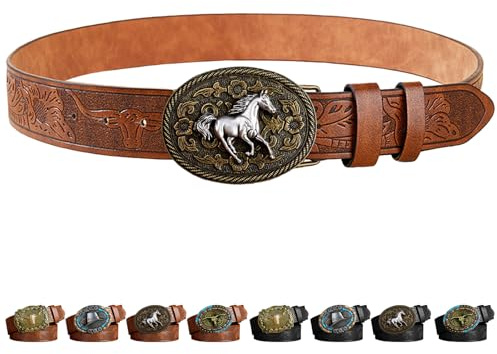 AUNGKWANG Cinturón de Hebilla de Vaquero de Cuero Occidental para Hombres Mujeres, Cinturones Hombre Cuero Western Cinturón, Cinturónes de Vaquero, Decoración de Halloween