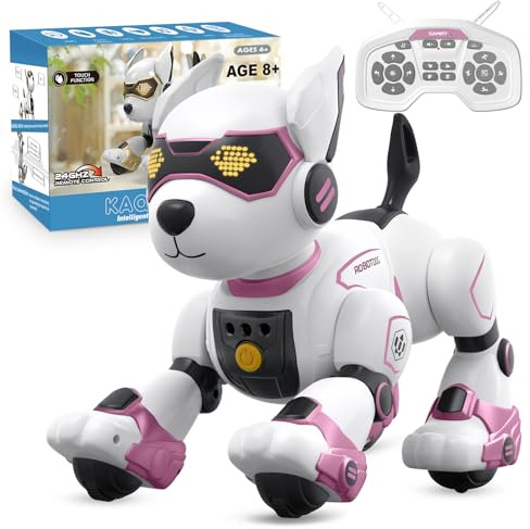 PRANITE Perro Robot para Niños, Perro Robot Programable e Interactivo, Juguete Teledirigido Recargable con Control por Voz y Gestos, Música y Baile, Regalo Ideal para Niños y Niñas