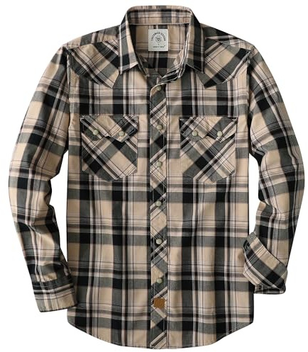 Dubinik® Pärl Snap-skjortor för män Långärmad Lätt Casual Western Rutig Cowboy Bomull Vintage Arbetsskjorta, 3XL