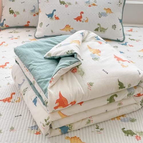 Odot 2,5 TOG Edredon Lavable Sin Funda, Edredón Fresco Verano Cama - Ligera Respirable Acolchado Manta de Enfriamiento para Días Calurosos (150 * 200cm,Dinosaurio)
