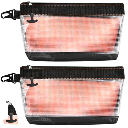 EDLMKM 2 Pcs Clear Tool Pouch with Hanging Buckle, PVC Zipper Tool Bags Waterproof Tool Organisers, TTool Storage with Zipper & Carabiner, Small Zip Pouches, TTool Pouch Bag for Spanner, Plier, Screw