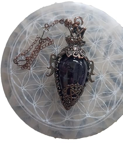 Pendule en pierres naturelles et métal cuivré. Haut taux vibratoire. (améthyste)