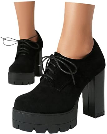 LDXEQIZ Tacchi Alti con Plateau E Lacci da Donna, Scarpe da Ballo Sexy con Tacco Largo 11 Cm Décolleté Vintage in Pelle Scamosciata for Ufficio, Feste, Matrimoni(Black,36 EU)