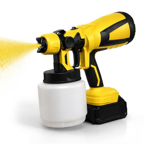 Pistola a Spruzzo Elettrica HVLP 800W, 800ML con 2 Batterie 48V, 3 Getti e Ugello Regolabile, Grilletto Bloccabile, per Pareti, Mobili, Recinzioni, Soffitti e Insetticidi