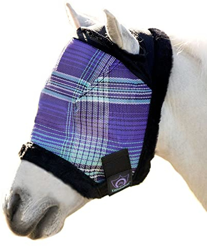Kensington Fly Mask with Fleece Trim for Horses — Protects Face and Eyes Helps Block Sun Rays While Allowing Full Visibility — Breathable and Non Heat Transferring (P-Pony, 2017 - Lavender Mint)