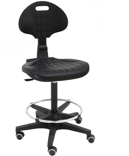 La Silla de Claudia: Taburete Alto Modelo Work con Respaldo | Silla Escritorio con Reposapies | Centrosilla Taburete con Ruedas Giratorio | Silla Ergonómica Alta para Trabajo o Estudio