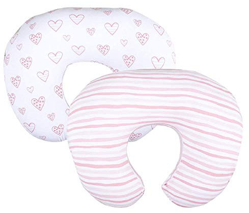 Stillkissenbezüge (nur Bezüge), dehnbar, 100% Jersey-Baumwolle, Stillkissenbezüge, großer Reißverschluss, ultraweich, passend für Chicco Boppy und Widgey Stillkissen, Rosa, 2 Stück