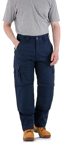 WrightFits Pantalon de travail Falcon pour hommes - Noir et marine - Pantalon cargo de combat de sécurité à usage cargo et genouillères triplement cousues - Vêtements de travail durables (36W X 33L)