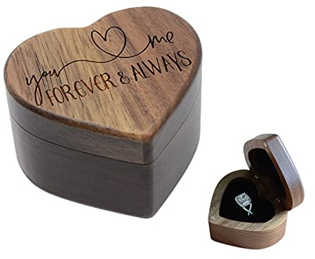 URBAN KRAFTS Engagement Ring Box for Proposal Pocket Size Walnut Wooden Heart Engraved (You and Me Forever and Always)