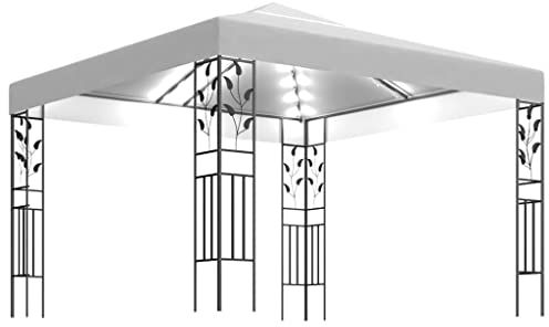 vidaXL Tonnelle avec Guirlande Lumineuse à LED Belvédère de Jardin Pavillon d'Extérieur Tente de Réception Chapiteau Barbecue 3x3 m Blanc 180 g/m²