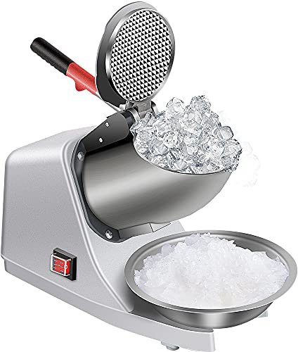 Electric Shaved Ice Machine 380W - 1500r/min Stainless Steel Three Blade Ice Crusher Snow Cone Machine Ice Shaver for Home and Commercial(Silver)