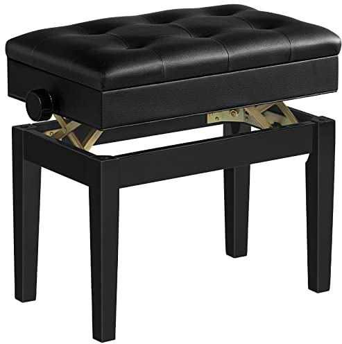HOOBRO Adjustable Piano Bench with Storage Compartment for Music Sheet and Padded Cushion, Holds up to 300 lb, Music Bench, Piano Stool, Vanity Chair, Black BB31QD01