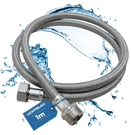 LICHTBLAU Tubo aquastop di prolunga resistente alla deformazione 1,0m collegamento lavatrice lavastoviglie I 2982 Tubo armato 3/4 pollici dritto/dritto e guarnizione I tubo carico universale