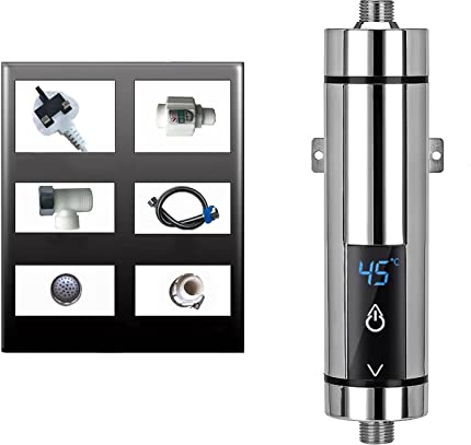 Tankless Electric Water Heater,WMLBK 220V 3500W Kitchen Mini Instant Electric Water Heater with Backlit LED Display Tankless Shower Hot Water for Basins Sinks Over/Under Sink Installation, Black