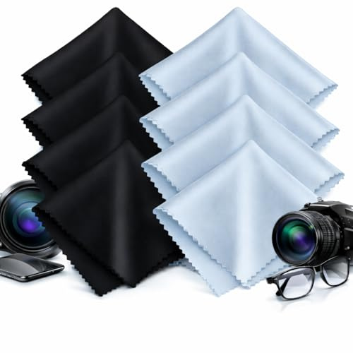 Chiffon Lunette (8 PCS) – Chiffon Microfibre de Nettoyage pour Lunettes, Ecrans, Tablettes, Lentilles, Smartphone de 15 x 18 cm (Noir/Bleu)- QUALITE GARANTIE