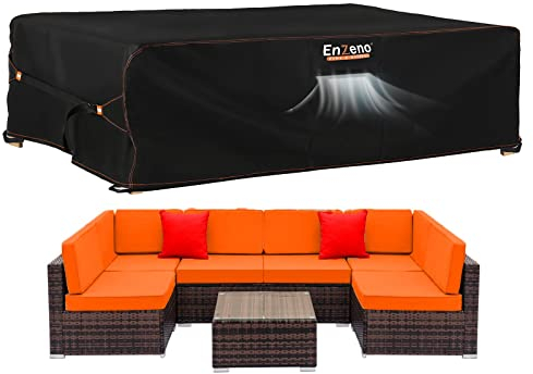Enzeno Abdeckung Gartenmöbel Wasserdichte,420D Oxford-Gewebe Loungemöbel Abdeckung,Abdeckplane Gartenmöbel Outdoor Tischabdeckung mit Luftauslass für Tische und Stühle,Rattanmöbel 280x205x106cm