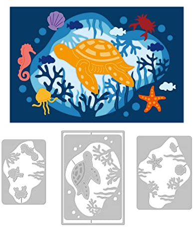GLOBLELAND Layered Ocean Frame Cutting Matrizen Metall Layering Marine Hintergrund Stanzen Schneidet Prägeschablonen Schablonen Vorlage für Papierkarte Making Dekoration DIY Scrapbooking