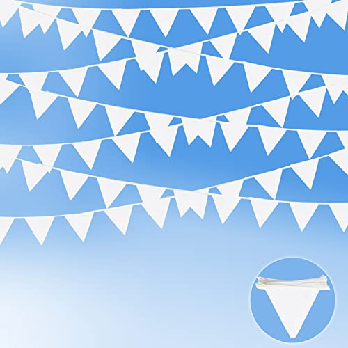 KOIROI 12 m flaggirlang utomhus, tyg vimpelgirlang, vit, vimpelgirlang med 50 st. vita vimplar, vimpelgirlang, utomhus, dekoration, flaggirlang för födelsedagsfest, bröllop, fest