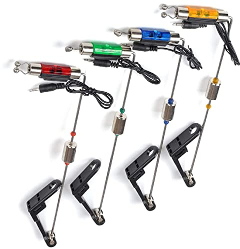 QCdeSoulBLV Bite Alarms Led, Carp Fishing Swingers Illuminated Bite Indicator Fishing Alarm Component with Hard Handle 4PCS, Swingers Indicator