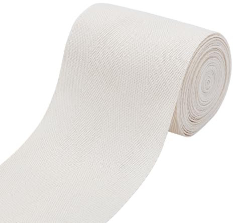 BENECREAT 5m x 10cm Antikweißes Fischgrätenband aus Baumwolle, Köperband für Geschenkverpackung, DIY, Nähen, Basteln, Teppichbindung