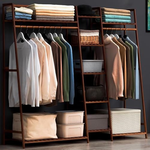 angrounps Stand Appendiabiti in Legno, Multifunzionale Appendiabiti Portatile, Armadio Aperto Appendiabiti, Appendiabiti da Terra in Bamboo per Vestiti Cappelli Scatola per Scarpe,L130CM