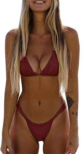 riou Conjuntos De Bikinis para Mujer Push Up Sexy Brasileño Bañador Halter Baño De Natacion Bañadores Deportivos Cuello En V con Relleno y Tanga Bikini De Dos Piezas Original Surf Vikinis