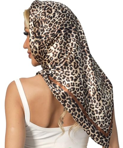 VJHX Leopard Print Head Scarf for Women Like Silk Satin Scarf for Hair Wrapping at Night Bandana Square Scarves 35 Inches (54 light coffee)