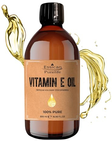 Essican Purelife Natural Vit E Oil for Skin 500ml, Hair & Face, Antioxidant Rich Pure Vitamin E Oil for Skin,Carrier Oils for Essential Oils Mixing Ideal for Hair Growth, Nails & Cuticles