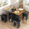 HOOSENG Foldable Dining Table Set for 4,Folding Dining Table with 4 Leather Chairs & Storage,Drop Leaf Dinner Table with 6 Wheels,Folding Kitchen Table and Chairs Set for Small Spaces,Walnut