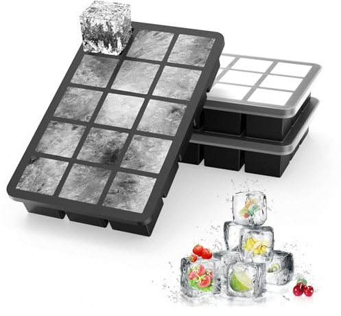 Ankway Lot de 3 Bac à Glaçons avec Couvercle, 45 3.5cm Glacons Moule Silicone, Sans BPA, Faciles à Retirer pour Cocktails, Whisky, Vin, Fruits, Purées de Fruits, Glaces, Noir