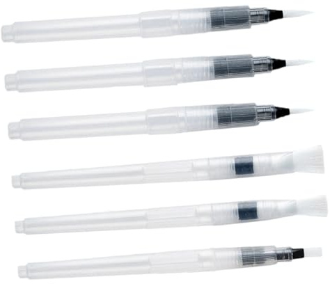 WRITWAA 6 piezas Pinceles Acuarela con Punta Suave y Depósito Recargable Rotuladores de Agua Portátiles para Pintura Artística y Caligrafía Control Preciso de Tinta para Principiantes