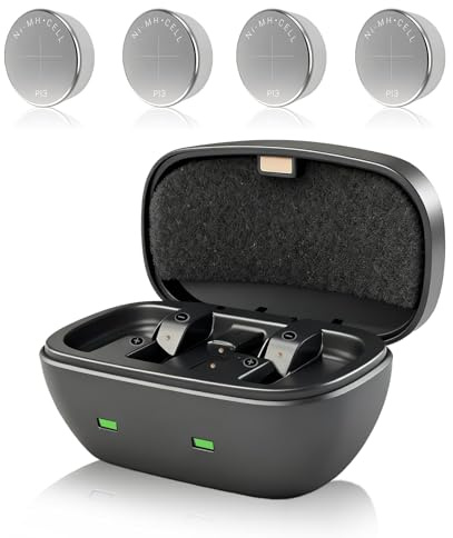 Kit de cargador de audífonos P13 mejorado y baterías recargables, 4 paquetes de baterías recargables resistentes a fugas de 28 mAh con cargador de batería (4 baterías + cargador)