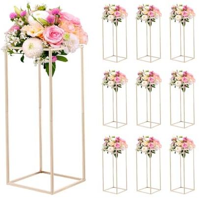 VEVOR Soporte Dorado Francés Floral para Bodas, en Forma de Columna, con Tornillos Ocultos, Estante Rectangular Cúbico para Exhibición de Flores en Fiestas Cumpleaños Hogar, 250 x 250 x 600 mm, 10 uds