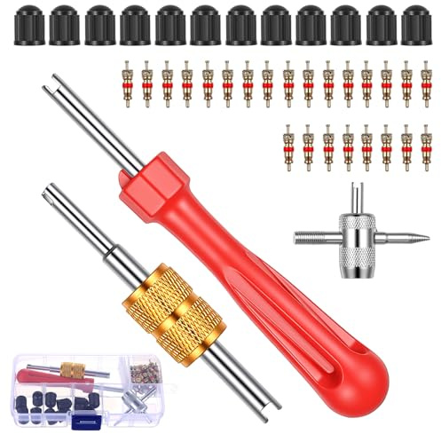 jiuxlaan Kit Démonte Obus Valve Pneu avec 25 Obus et 12 Bouchons de Valve