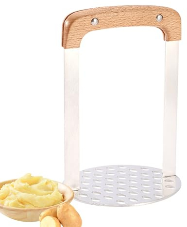 Presse-purée – Presse-purée à main en acier inoxydable | Presse manuelle avec manche en bois pour pommes de terre, avocats, haricots, fruits et légumes