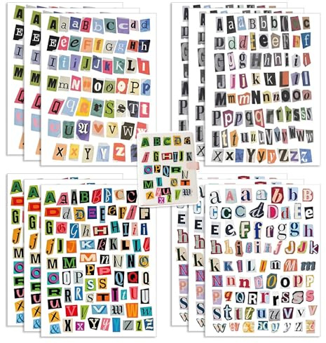 12 PCS Adesivi Lettere Alfabeto Vintage,Sticker Lettere Adesive per Scrapbooking,HMCEY Sticker Alfabeto per Journaling,Bullet Journal Stickers per Laptop per Fai Da Te, Album Fotografici, Decorazioni