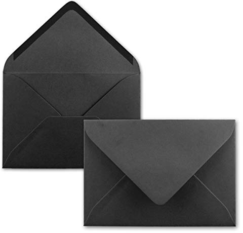 50x Briefumschläge B6-17,5 x 12,5 cm - Schwarz - Nassklebung mit spitzer Klappe - 120 g/m² - Für Hochzeit, Gruß-Karten, Einladungen